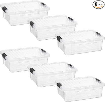 Superio Storage Bins with Lids- 6 Pack, 7.4 Qt Clear Boxes by Superio
