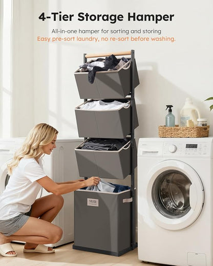 SOLEDI 4 Section Laundry Hamper Sorter, Stackable Laundry Basket Organizer - Image 3