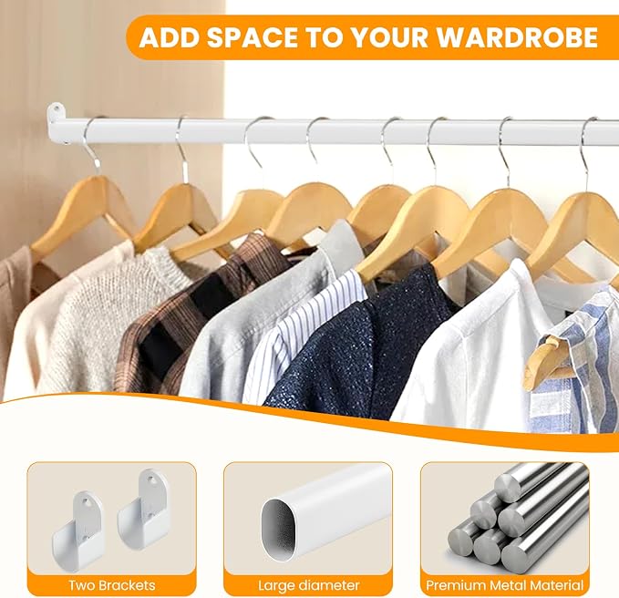 Oval Closet Rod for Hanging Clothes Adjustable Closet Rods 18 to 63 Inch Heavy - Image 3