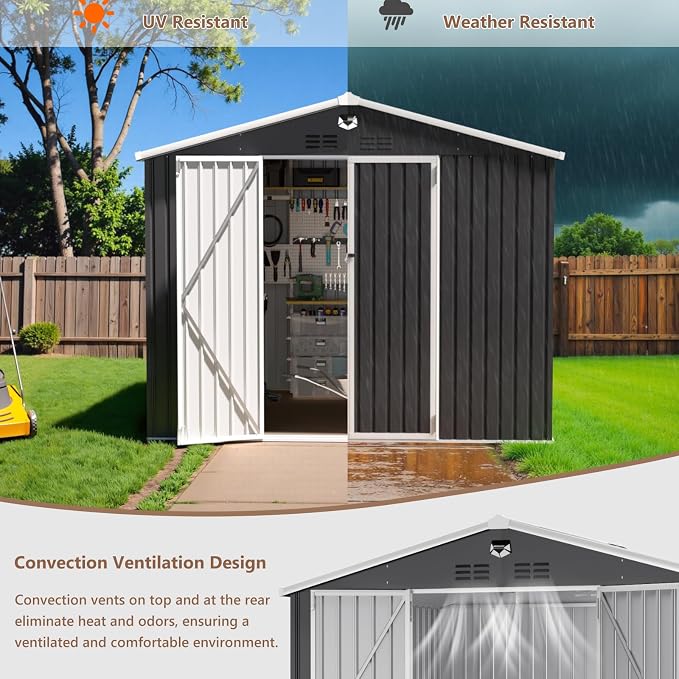 10x8 FT Outdoor Storage Shed, Metal Garden Shed, Storage Tool Sheds - Image 6
