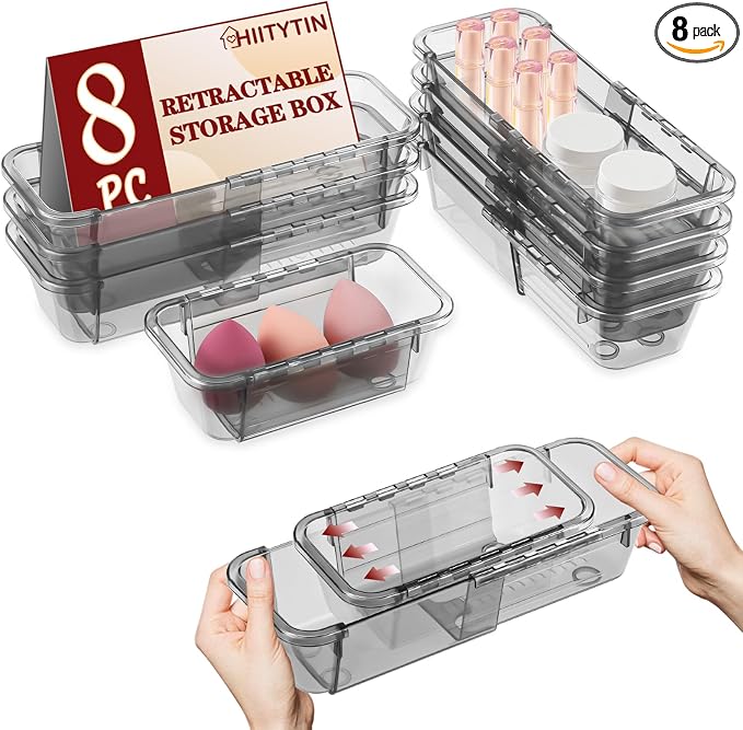 8 PCS Black Expandable Drawer Organizer, Medium Drawer Organizers and Storage by Hiitytin