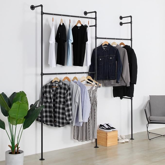 Wall Mounted Industrial Pipe Clothing Rack Garment Racks Pipeline Vintage - Image 3