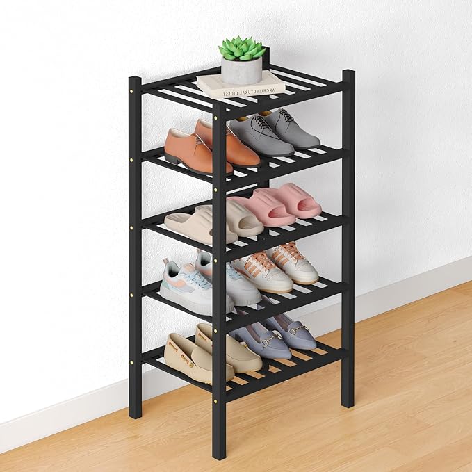 Smiry Bamboo Shoe Rack for Closet, 5 Tier Small Wooden Stackable Shoe Organizer by Smiry