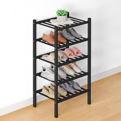 Smiry Bamboo Shoe Rack for Closet, 5 Tier Small Wooden Stackable Shoe Organizer by Smiry