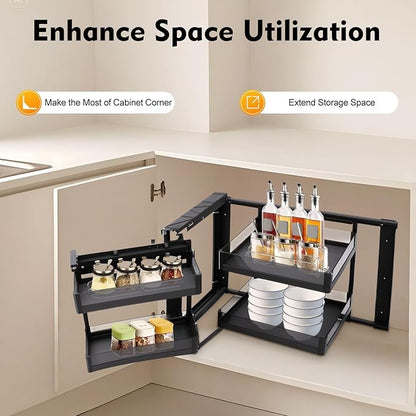 Blind Corner Cabinet Pull Out Organizer, 14 Inch 2 Tiers Pull Out Shelf - Image 3