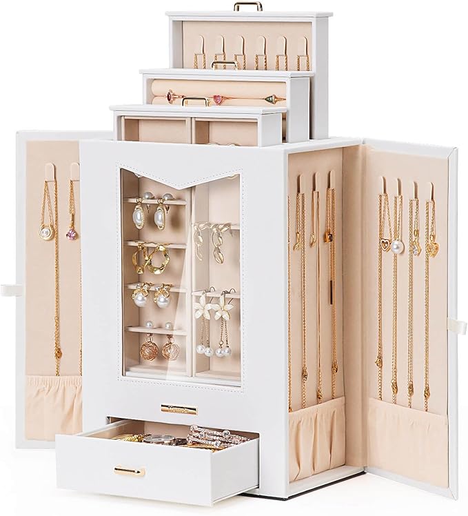 Homde Jewelry Organizer with Transparent Window Necklace Hooks Gift by Homde