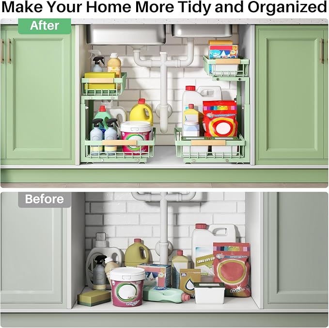 Kitstorack Under Sink Organizer, 2 Tier Under the Sink Storage, Slide out Pull - Image 8