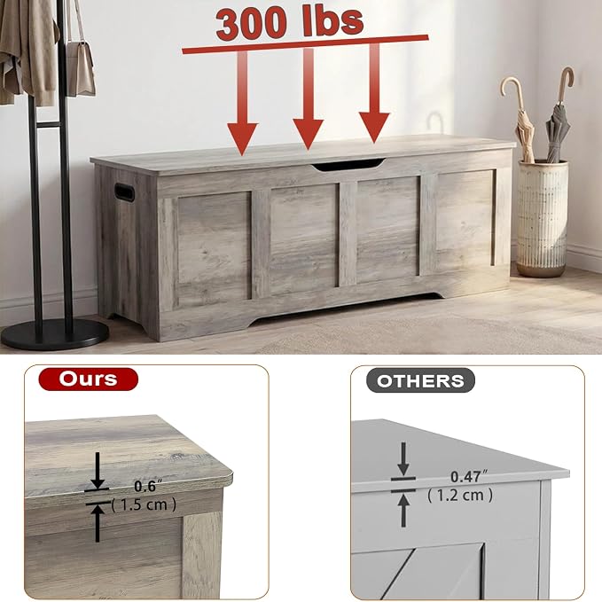 Timberer 47.2" Wooden Storage Chest, Extra Large Storage Trunk | Storage Bench - Image 4