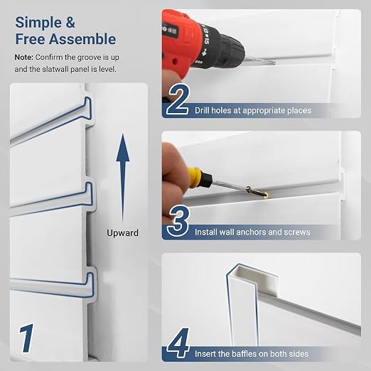 4FT x 2FT Modern White PVC Slatwall Panel, Wall Mounted, 1 Shelf, Garage Storage - Image 5