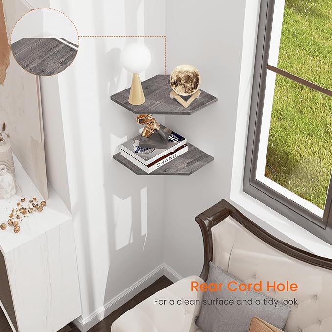 Corner Shelf Wall Mount, Cable Box, Wood Hanging Storage Shelf Organizer - Image 5