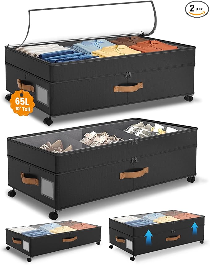Under Bed Storage with Wheels, 10 inches Under Bed Storage Containers, 65L XXL by MegapuxinOfficial