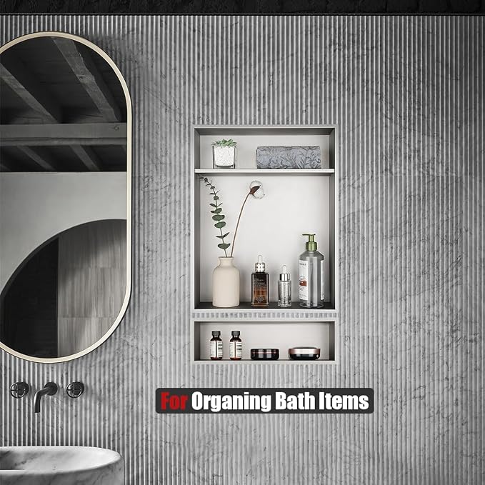 JQK Shower Niche No Tile Need, 304 Stainless Steel Recessed Shower Caddy - Image 3