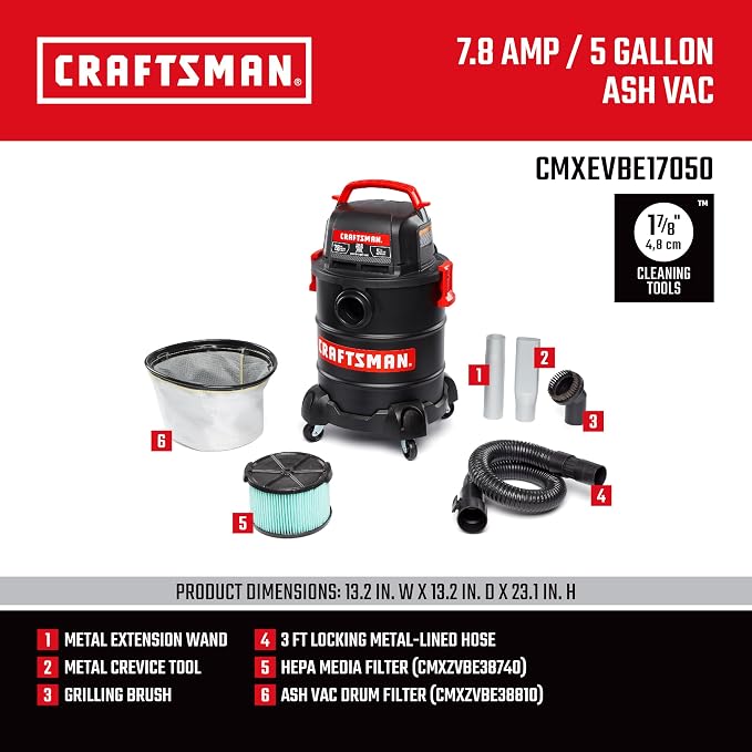 CRAFTSMAN CMXEVBE17050 5 Gallon 7.8 Amp Ash and Grilling Vacuum, Portable Dry - Image 3
