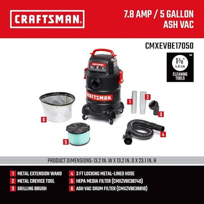 CRAFTSMAN CMXEVBE17050 5 Gallon 7.8 Amp Ash and Grilling Vacuum, Portable Dry - Image 3