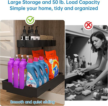 NATURE'S SOURCE 2 Pack Under Sink Organizer 2 Tier Sliding Cabinet Organizers - Image 9