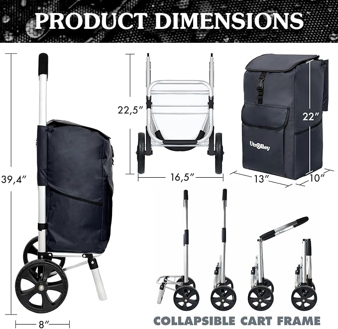 Ultra-Lightweight Black Foldable Shopping Cart - Image 2