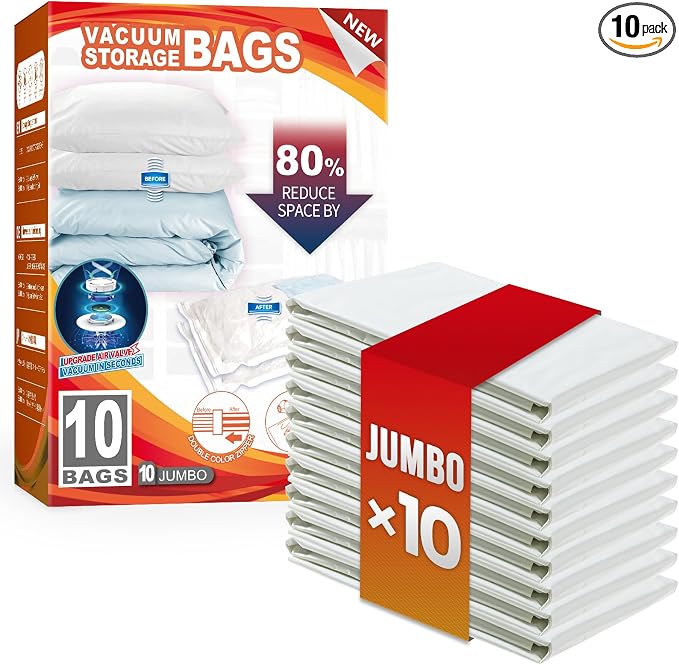 TAILI 10 Pack Vacuum Storage Bags, Jumbo Size, Vacuum Seal Bag by TAILI