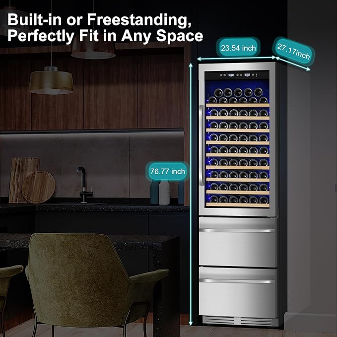24 Inch Wine and Beverage Refrigerator, 2 IN 1 Dual Zone Drawer Beverage Fridge - Image 8