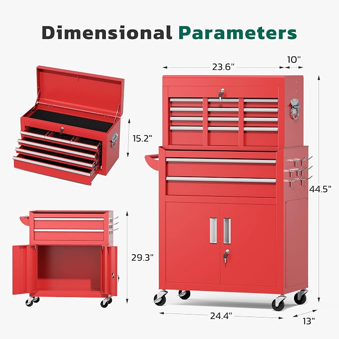 Greenvelly Tool Chest, 8-Drawer Rolling Tool Chest - Image 3