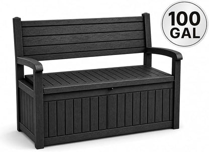EasyUp 100 Gallon Wood Grain Style Outdoor Storage Bench, Waterproof and - Image 2