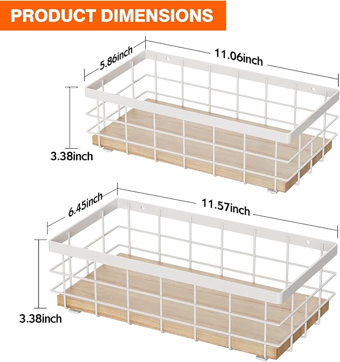 TJ.MOREE Small Metal Wire Basket, Decorative Wood Base Organizer - Image 2