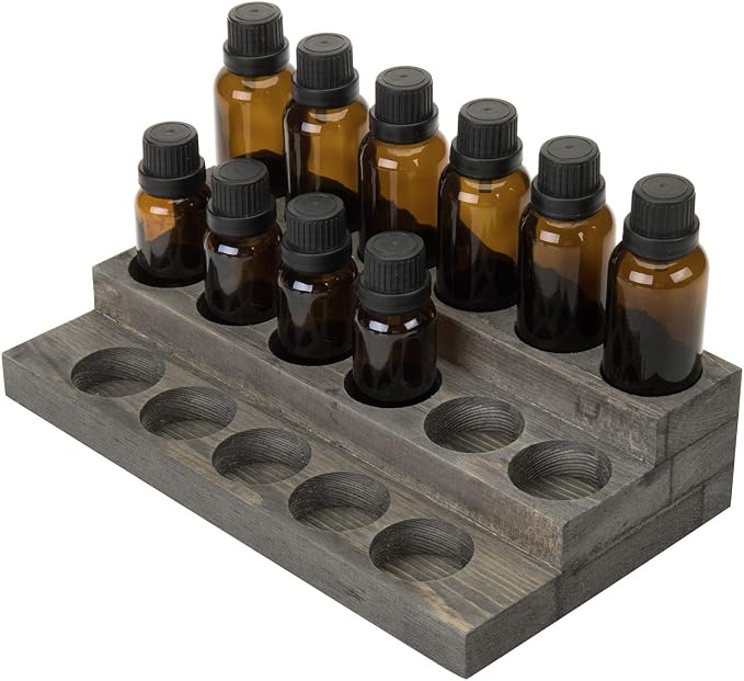 MyGift 3-Tier Vintage Grey Wood 17-Bottle Essential Oil Display Stand by MyGiftHome