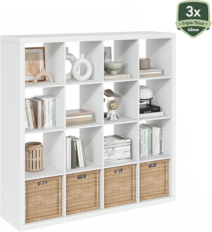 Furinno Cubicle Book Shelf, 16-Cube Bookshelf, Triple Thick Frame Cube Storage - Image 7