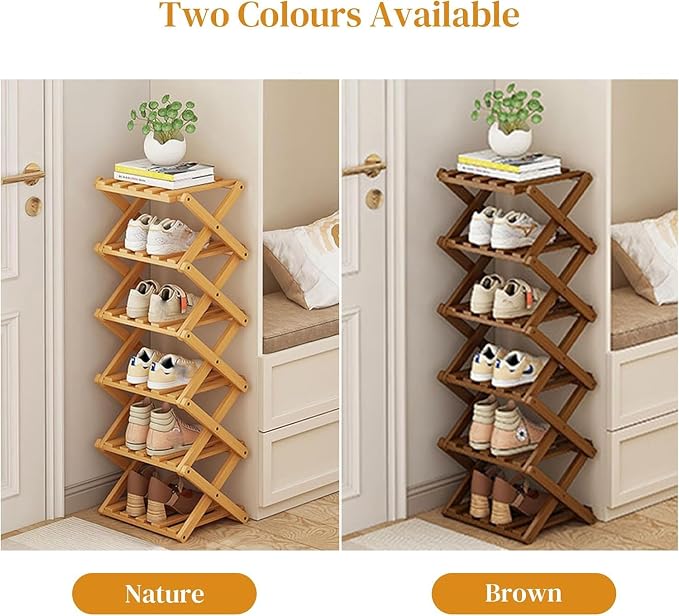 YYW Bamboo Shoe Rack for Entryway, Installation-Free and Foldable Vertical Shoe - Image 3