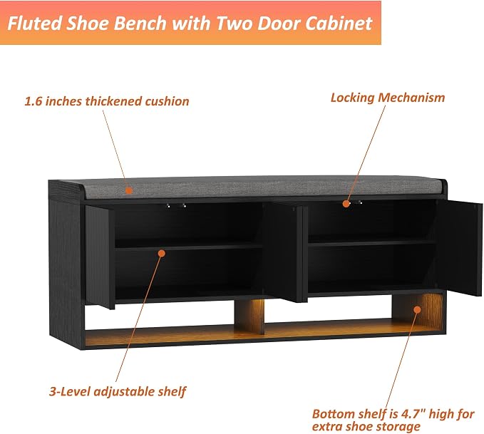 HOMEFORT 47.2" Fluted Shoe Storage Bench, Entryway Bench - Image 9