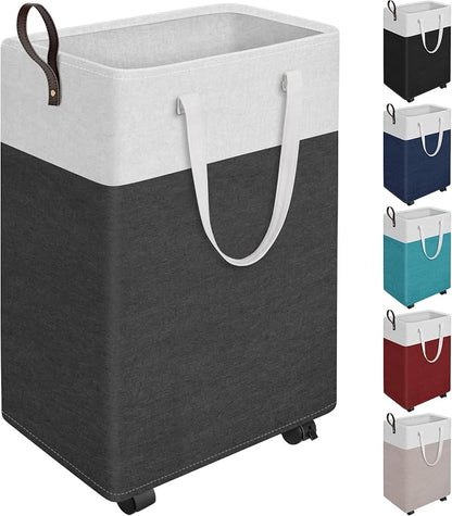 HomeHacks Laundry Basket with Wheels, Rolling Laundry Hamper, Collapsible & by HomeHacks