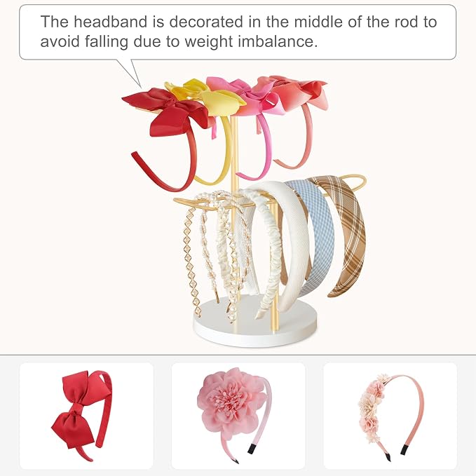 Dahey Headband Holder Organizer Metal 2-Tier Hair Hoop Display Stand Headband - Image 4