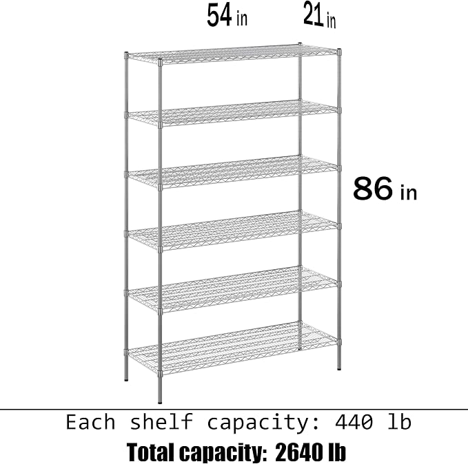 21" Deep x 54" Wide x 86" Height Wire Shelving Kit | 6-Tier | NSF Commercial - Image 3