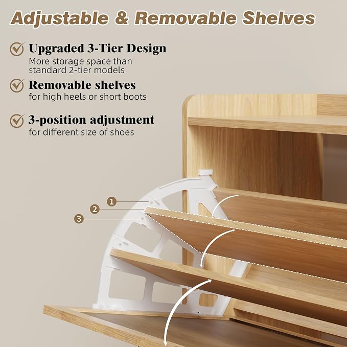Shoe Storage Cabinet for Entryway, 2 Flip Drawers - Image 4