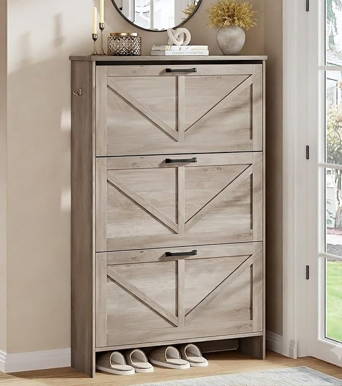 Nicetree Shoe Cabinet for Entryway, 3 Flip Drawers Shoe Storage Cabinet by Nicetree