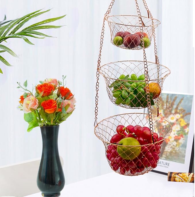 Metal Fruit Basket Anti Deformed Hanging Basket 3 Tiers Foldable Vegetable - Image 2
