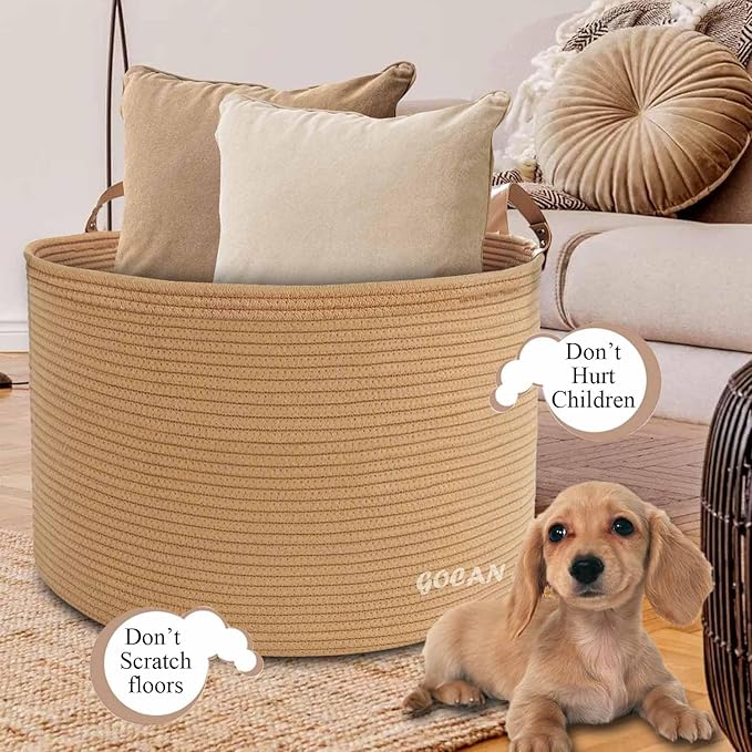 Extra Large Storage Laundry Basket 22" X 22"X 14" Cotton Rope Woven Basket - Image 2