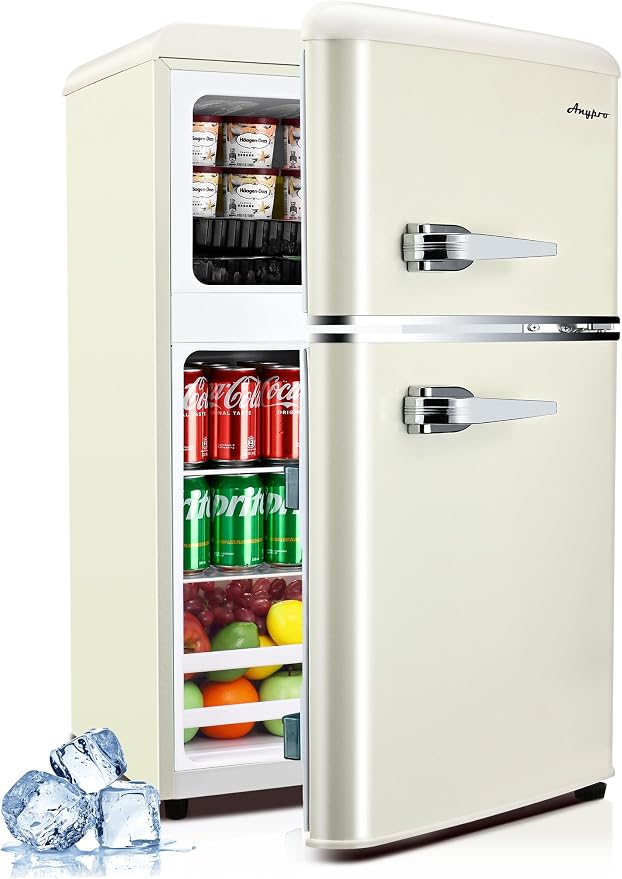 Fridge with Freezer, 3.2 Cu.Ft Retro Double Door Refrigerator with 7 Level by Anypro