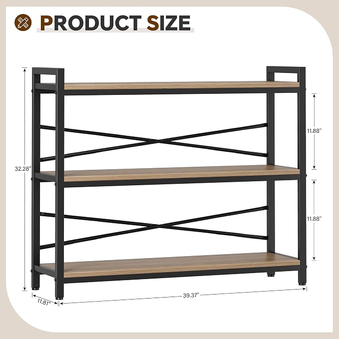 3 Tier Bookshelf 39.37" Width, Dorm Desk Hutch, Desk Shelf, Long Industrial - Image 3