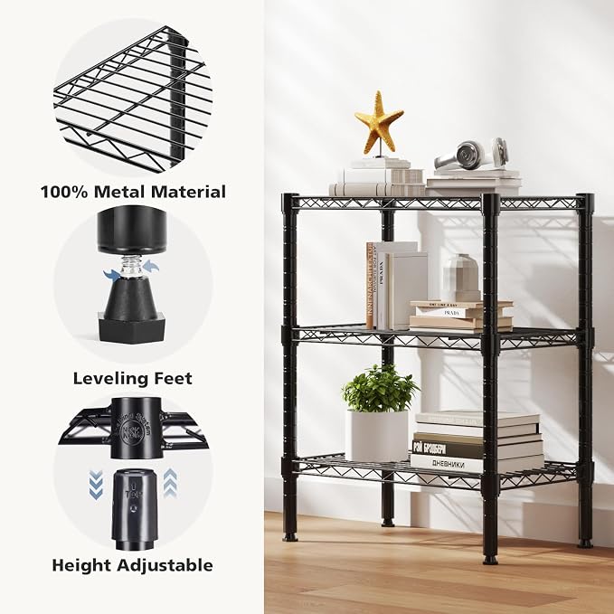 DUMOS 3-Tier Metal Storage Shelves, Heavy Duty Steel Shelving Unit Organizers - Image 3