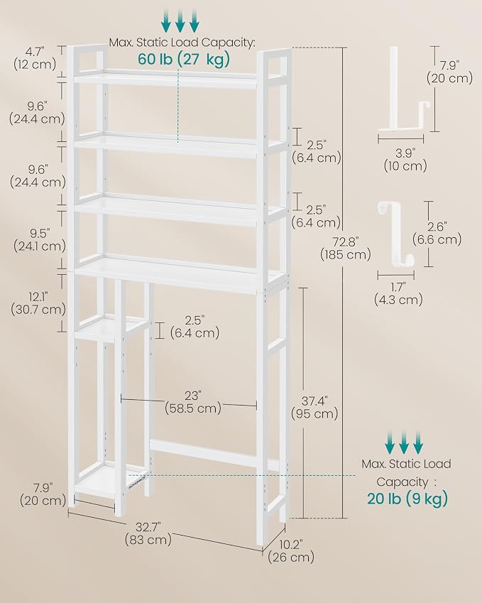 SONGMICS Over the Toilet Storage, 4-Tier Over Toilet Bathroom Organizer - Image 5