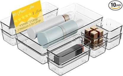 10 PCS Clear Plastic Drawer Organizer Set, 4 Sizes Acrylic Drawer Storage Trays by Unknown