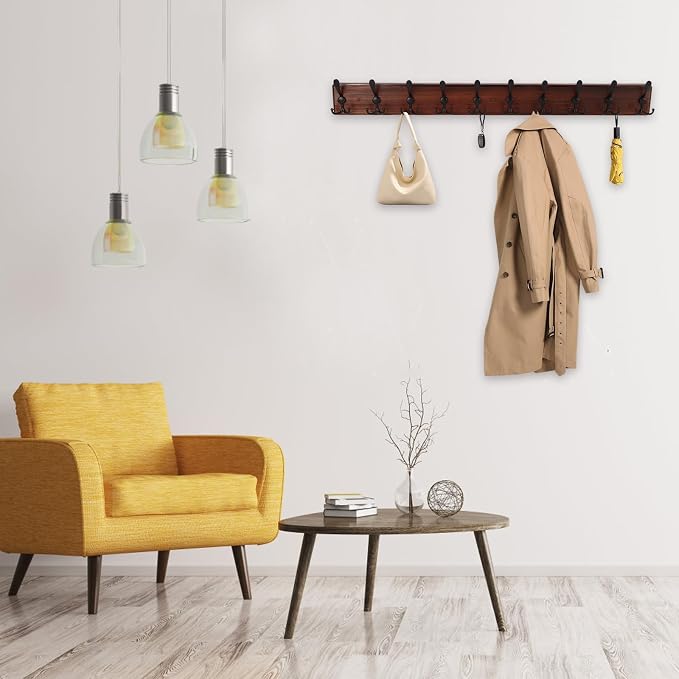 38.6'' Large Coat Rack Wall Mount Coat Hooks Coat Hanger - Image 7