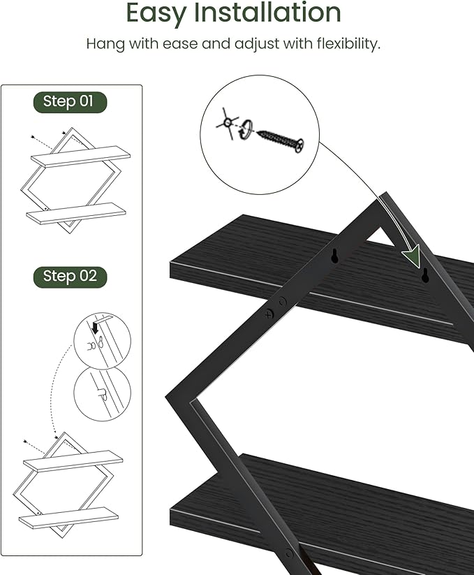 CHOEZON Floating Shelves, 2-Tier Hanging Shelves, Wall Shelf Set of 2, Wall - Image 4