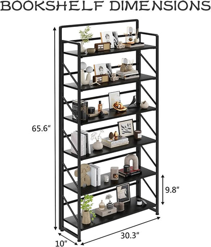 JSB 6 Tier No Assembly Folding Bookshelf, 30.3" Wide Foldable Storage Bookcase - Image 3