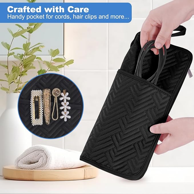 SITHON Hot Iron Holder & Mat, Heat Resistant Hair Tools Travel Bag Portable Hot - Image 5