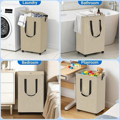 Laundry Basket with 5 Wheels, Tall Dirty Laundry Hamper, Rolling Laundry Basket - Image 9