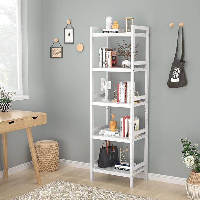 Homykic Bamboo Bookshelf, 5-Tier Narrow 55.9” Adjustable Book Shelf Bookcase - Image 4