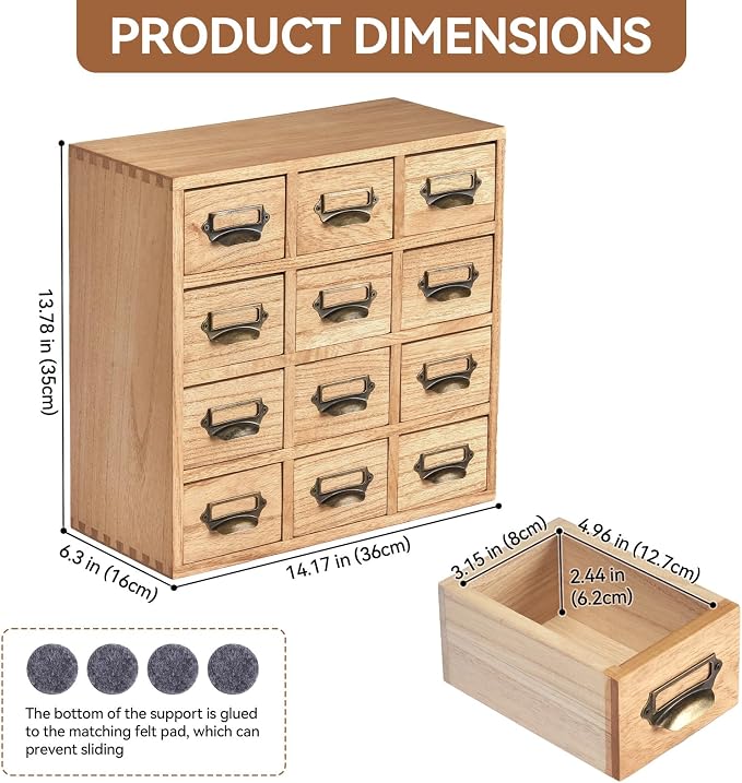 KIRIGEN Wooden Storage Cabinet, 12-Drawer Desktop Organizer Natural 12CG-NA | - Image 3