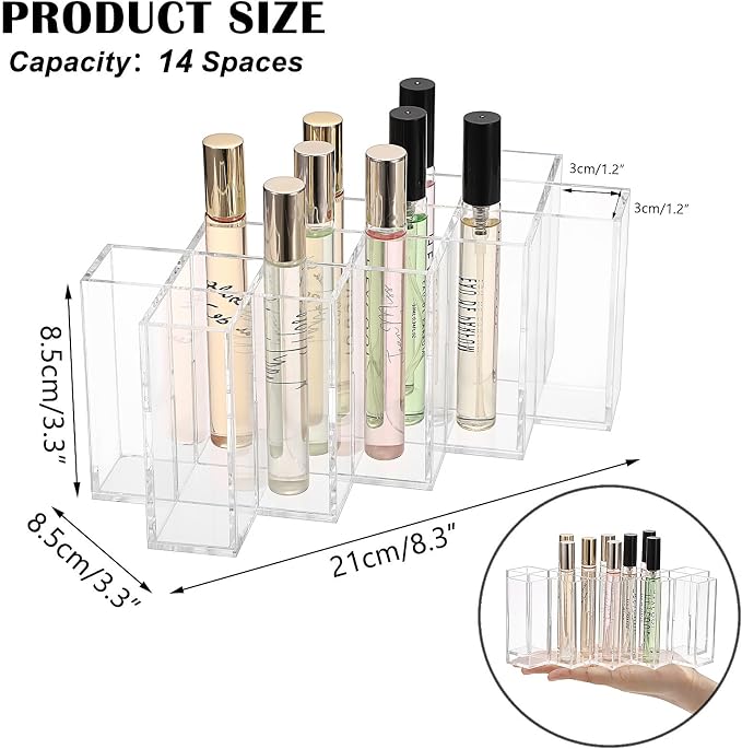 ELLDOO Rollerball Perfume Organizer, 14 Spaces Clear Acrylic Perfume Storage - Image 2