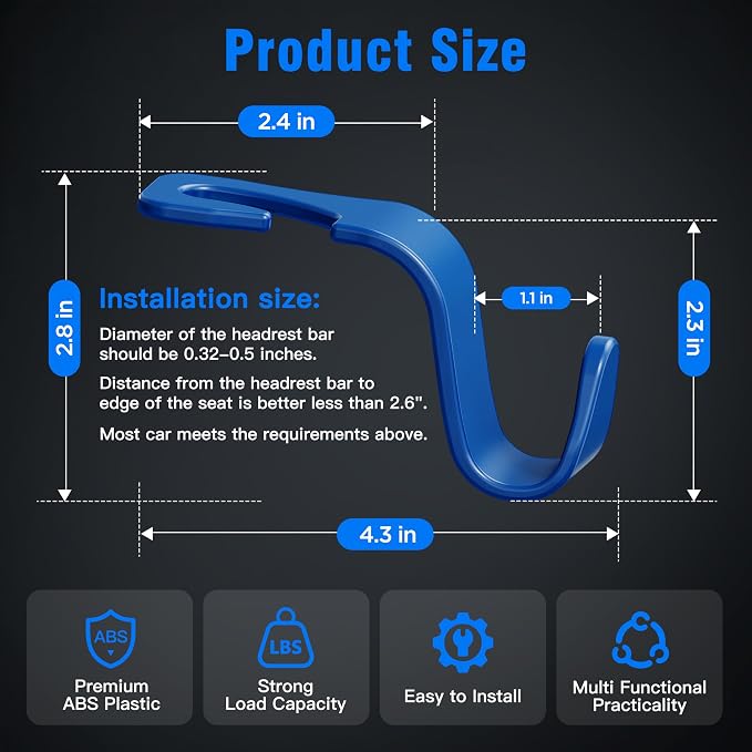 Amooca Car Seat Headrest Hook 4 Pack Hanger Universal Vehicle Car Storage - Image 6
